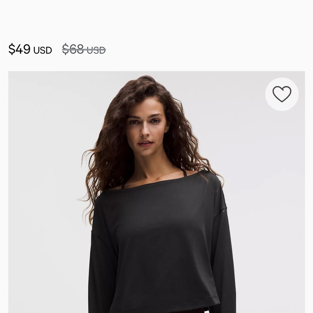 lululemon athletica Black softy, suedey , relaxed boat, neck long sleeve